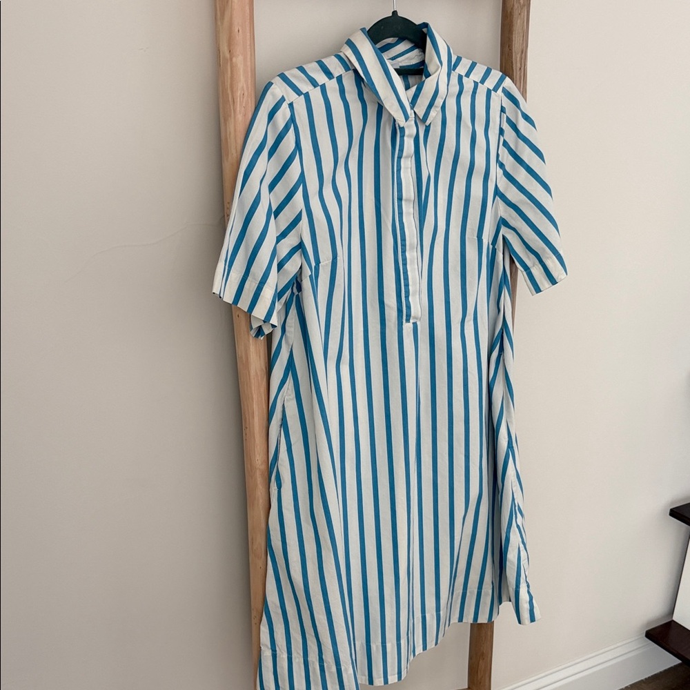 Old Navy Blue and White Vertical Stripe Shirt Dress